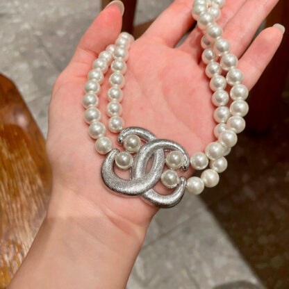 Chanel Double Pearl Double C Necklace - Image 3