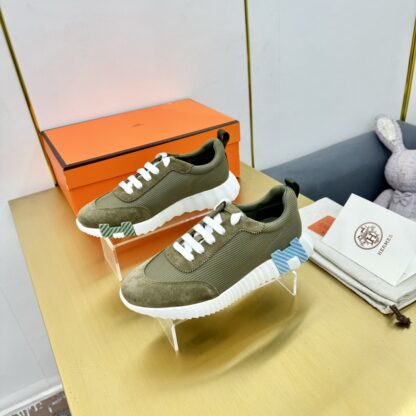 Hermes Spring and Summer Couple's Green and White Color Matching Sports Casual Shoes - Image 4