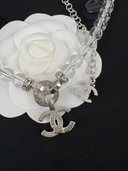 Chanel transparent beads circle full diamond double c pendant necklace - Image 4