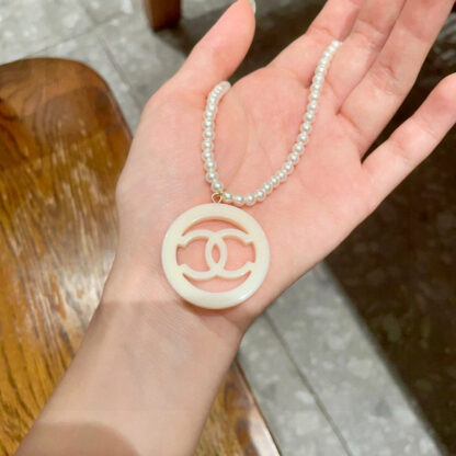 Chanel Pearl Double C Circle Necklace - Image 3