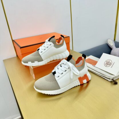 Hermes Spring and Summer Couples White Apricot Orange Colorblock Breathable and Durable Sports Casual Shoes - Image 4