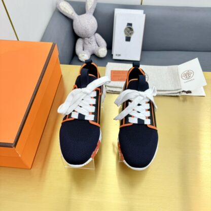 Hermes Spring and Summer Couple's Black, Orange and White Colorblock Breathable and Durable Sports Casual Shoes - Image 4