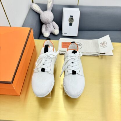 Hermes Spring and Summer Couples' White, Black and Orange Colorblock Breathable and Durable Sports Casual Shoes - Image 4