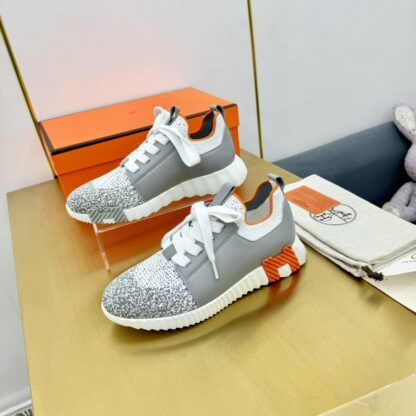 Hermes Spring and Summer Couples British Gray, White and Orange Colorblock Breathable and Durable Sports Casual Shoes - Image 4