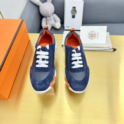 Hermès Spring and Summer Couples' British Blue and Orange Colorblocking Sports Casual Shoes - Image 4