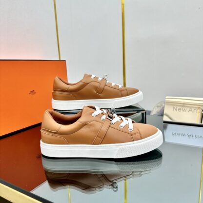 Hermes couple thick-soled lace-up fashionable light brown casual shoes - Image 4