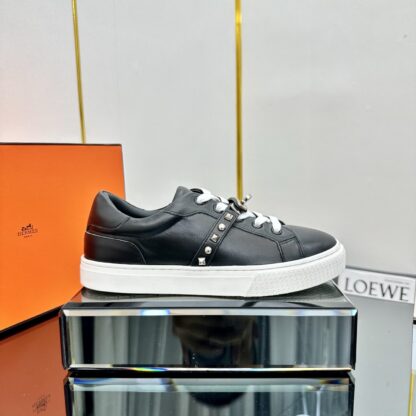 Hermes black and white couple's lace-up thick-soled fashionable casual shoes - Image 4