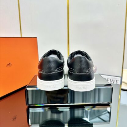 Hermes couple's lace-up thick-soled pure black comfortable casual shoes - Image 4