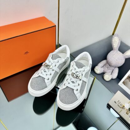 Hermes couple's lace-up thick-soled white and gray comfortable casual shoes - Image 4