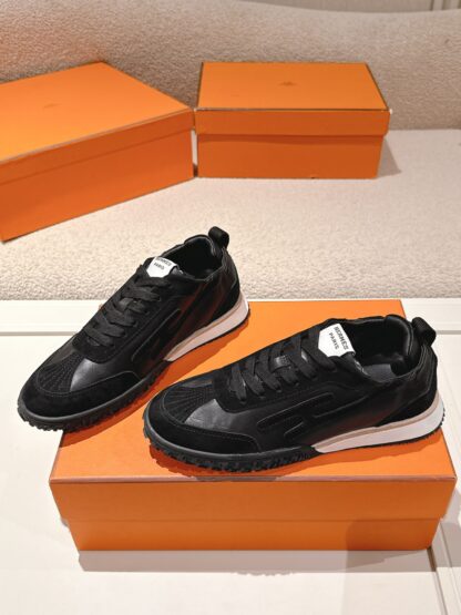 Hermès black goatskin contrasting sneakers, 2cm thick sole - Image 4