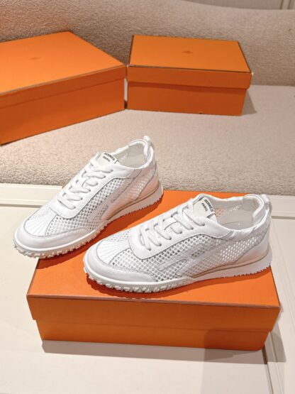 Hermès white goatskin contrasting sneakers, 2cm thick sole - Image 4