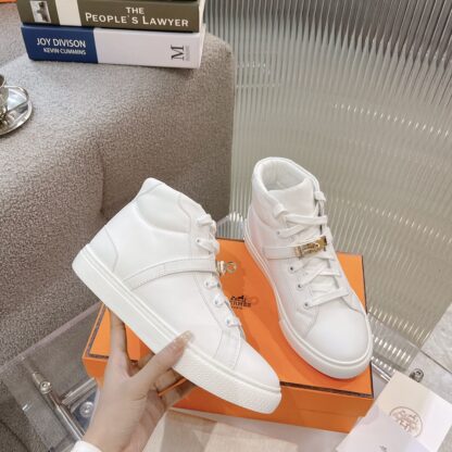 Hermes Kelly buckle white high top casual shoes - Image 4
