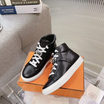 Hermes Kelly buckle black high top casual shoes - Image 4