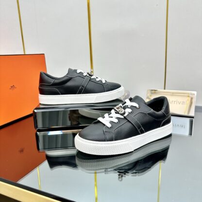 Hermes couple's lace-up thick-soled pure black comfortable casual shoes - Image 5