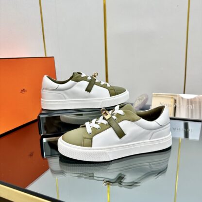Hermes couple's lace-up thick-soled green and white comfortable casual shoes - Image 5