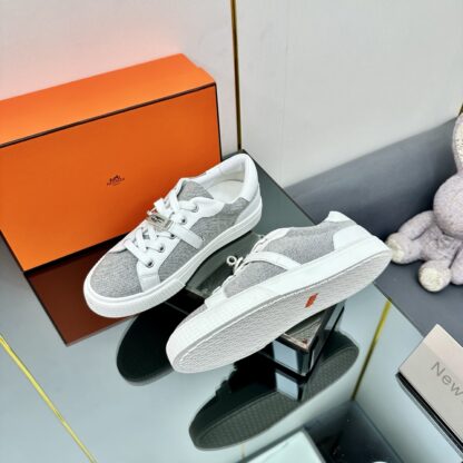 Hermes couple's lace-up thick-soled white and gray comfortable casual shoes - Image 5