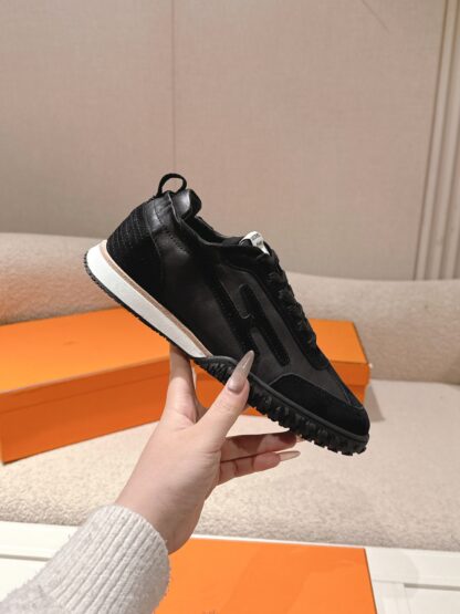 Hermès black goatskin contrasting sneakers, 2cm thick sole - Image 5
