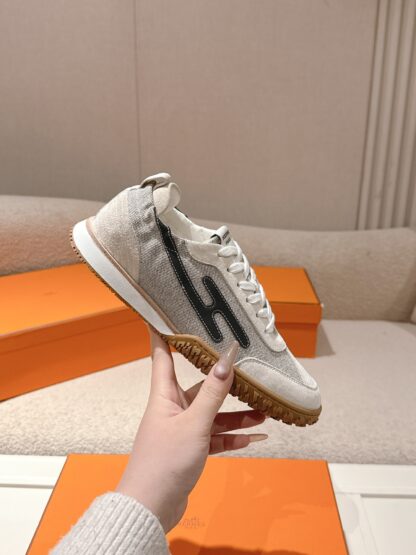 Hermès apricot black goatskin contrasting sneakers, 2cm thick sole - Image 5