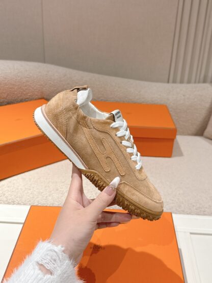 Hermès apricot brown goatskin contrasting sneakers, 2cm thick sole - Image 5