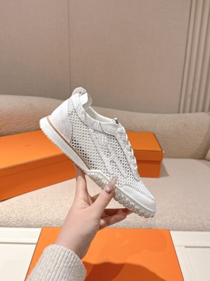 Hermès white goatskin contrasting sneakers, 2cm thick sole - Image 5