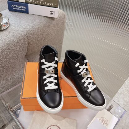 Hermes Kelly buckle black high top casual shoes - Image 5