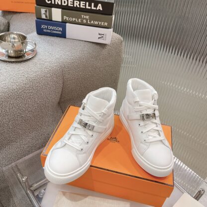 Hermes Kelly buckle pure white high top casual shoes - Image 5