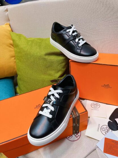 Hermes black latest kelly shoe buckle classic flat casual shoes - Image 5