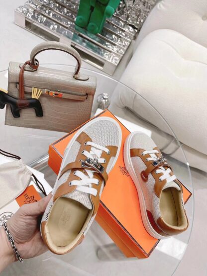 Hermes beige brown latest kelly shoe buckle classic flat casual shoes - Image 5