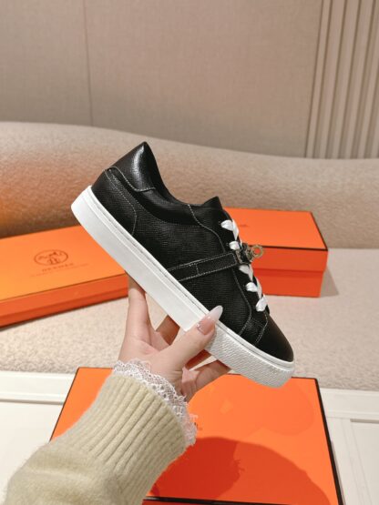 Hermes black and white latest kelly shoe buckle classic flat casual shoes - Image 5