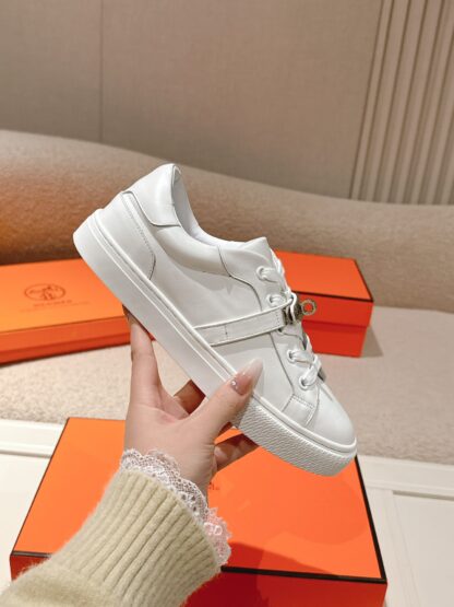 Hermes pure white latest kelly shoe buckle classic flat casual shoes - Image 5