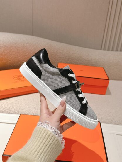 Hermes black and white gray latest kelly shoe buckle classic flat casual shoes - Image 5