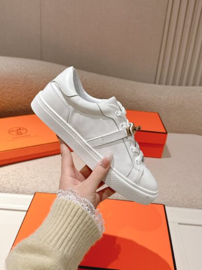 Hermès couple's white gold Kelly buckle classic flat casual shoes - Image 5