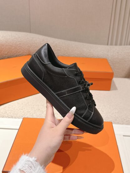 Hermes couple's pure black kelly shoe buckle classic flat casual shoes - Image 5