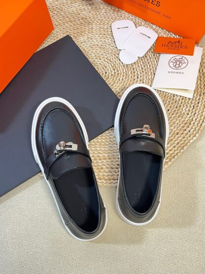 Hermes kelly shoe buckle black stylish noble casual loafers - Image 5