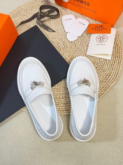 Hermes Kelly buckle white stylish and noble casual loafers - Image 5