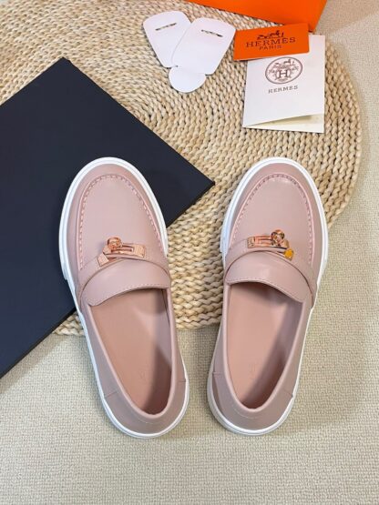 Hermes Kelly shoe buckle pink fashion noble casual loafers - Image 5