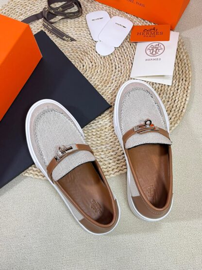 Hermes Kelly shoe buckle gray brown fashion noble casual loafers - Image 5