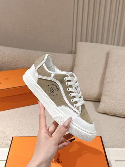 Hermes couple white apricot fashion casual skateboard shoes - Image 5