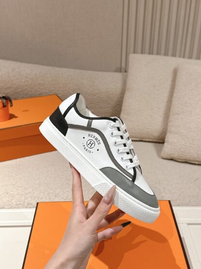 Hermes couple white and black fashion casual skateboard shoes - Image 5