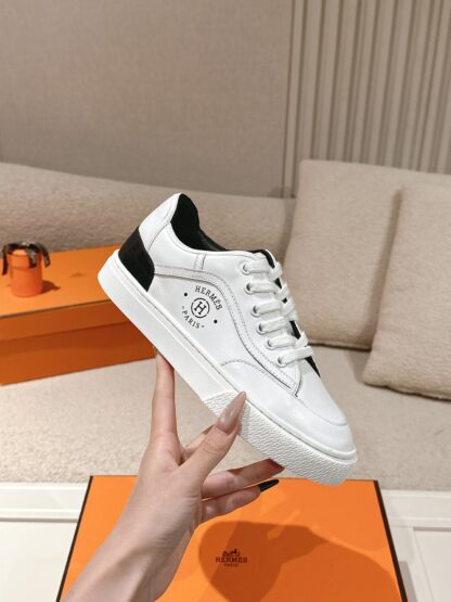 Hermes couple white and black fashion retro casual skateboard shoes - Image 5