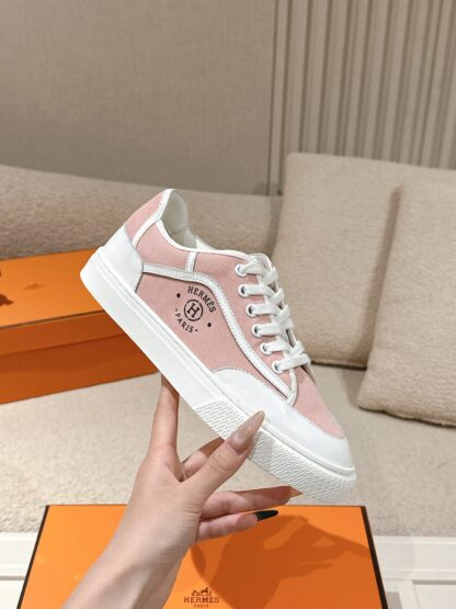Hermes couple pink and white fashion retro casual skateboard shoes - Image 5