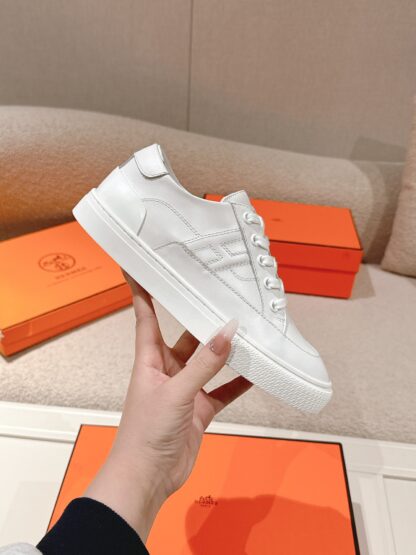 Hermes couple pure white fashion retro casual skateboard shoes - Image 5