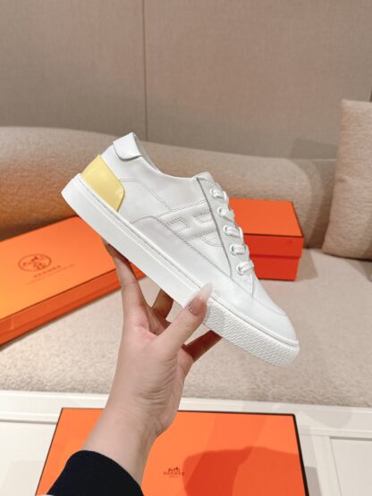 Hermes couple white and yellow fashion retro casual skateboard shoes - Image 5