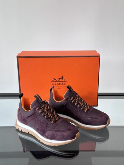 Hermès lightweight and versatile fashion dark red sneakers - Image 5
