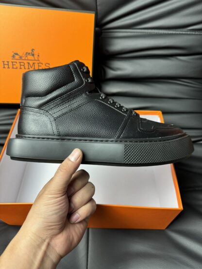 Hermes black leather high-end noble high-top casual shoes - Image 5