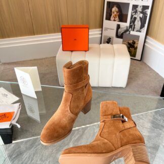 Hermès Classic Dark Brown Silver Buckle Knight Boots