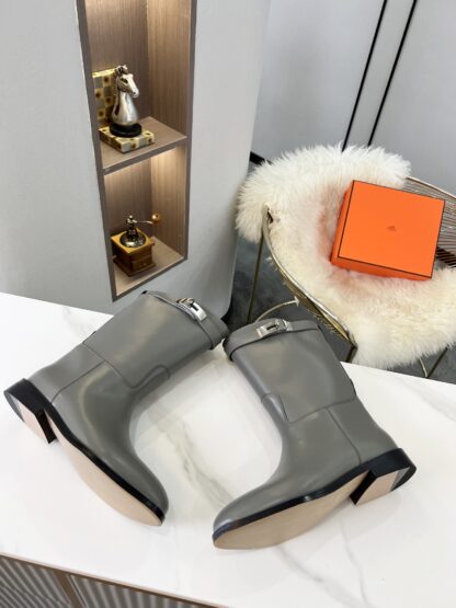Hermes classic grey kelly buckle fashion ankle boots - Image 5