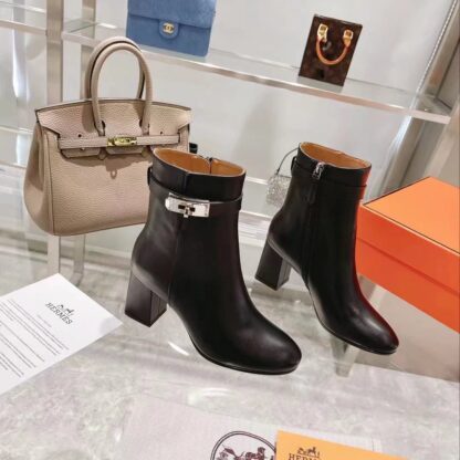 Hermes autumn and winter fashion black women's short boots heel height 7cm - Image 4