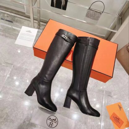 Hermes autumn and winter fashion black women's long boots heel height 7cm - Image 4