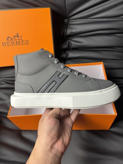 Hermes dark grey leather high-end luxury casual shoes - Image 5